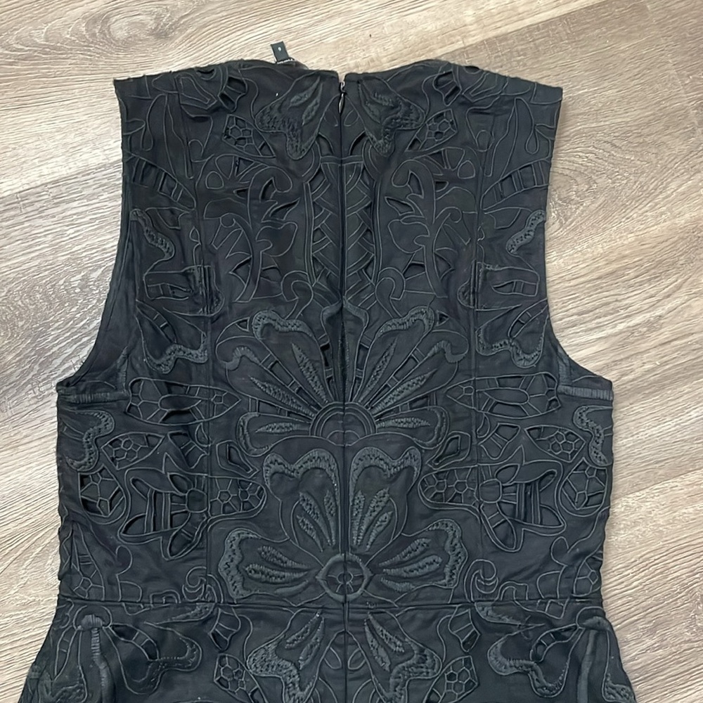 Theory Eyelet Linen Cotton Dress Little Black Summer Dress Size 6 Embroidered - Picture 13 of 14